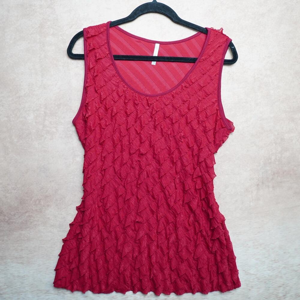 Espresso Textured Ruffle Tank Top Red XL